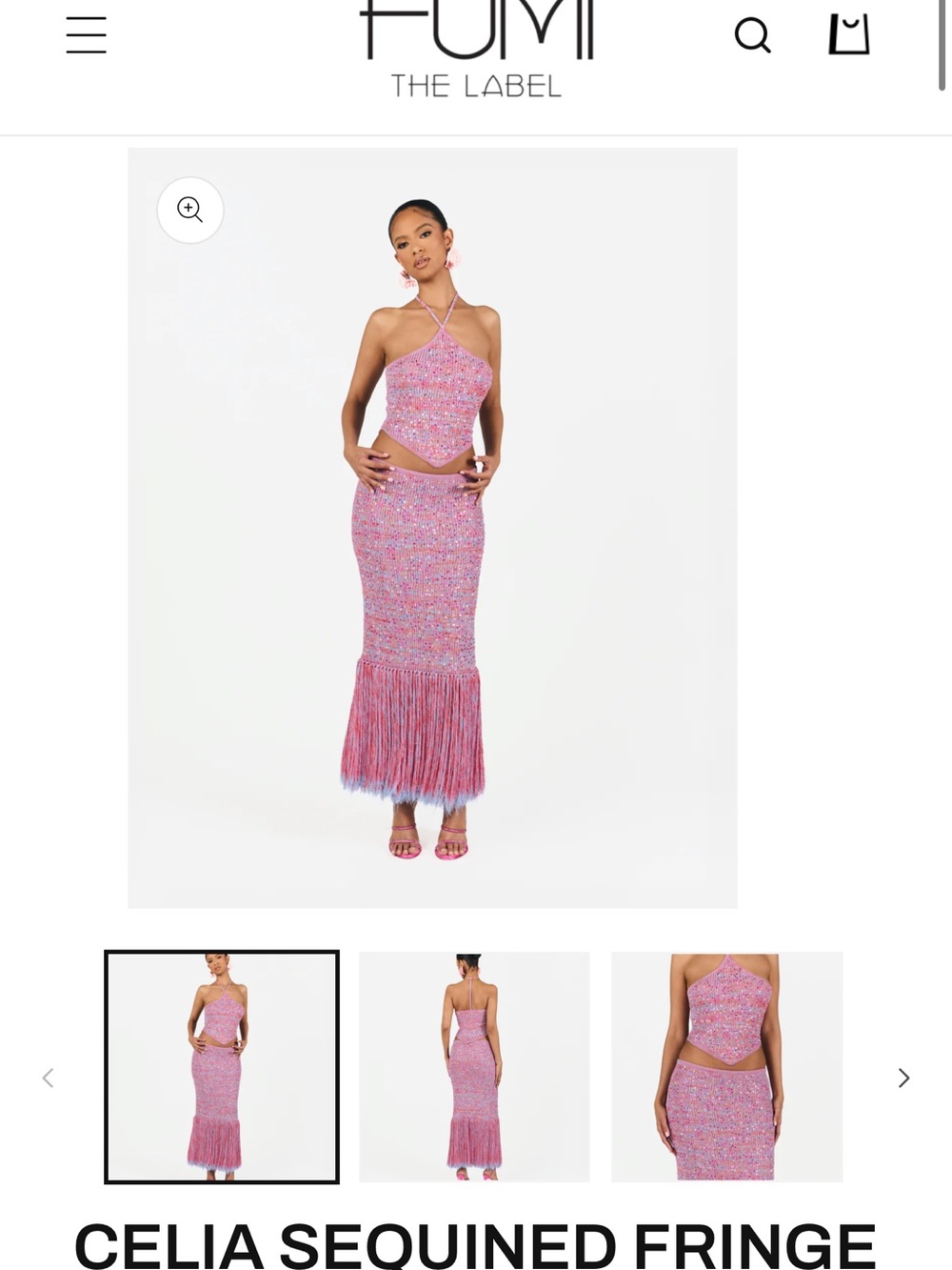Pink Celia Sequined Fringe Maxi Dress